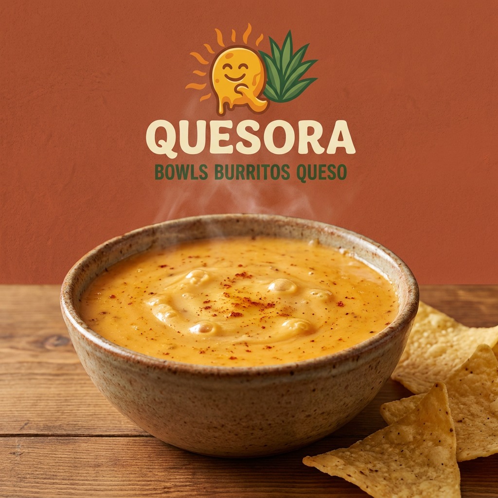 A warm bowl of queso with tortilla chips